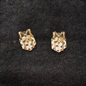 Gold Bow Earrings with Multicolor Gems